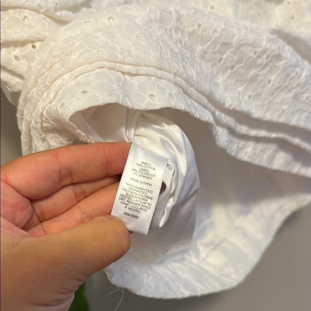Express Rouched Eyelet White Mini Dress - Picture 15 of 16